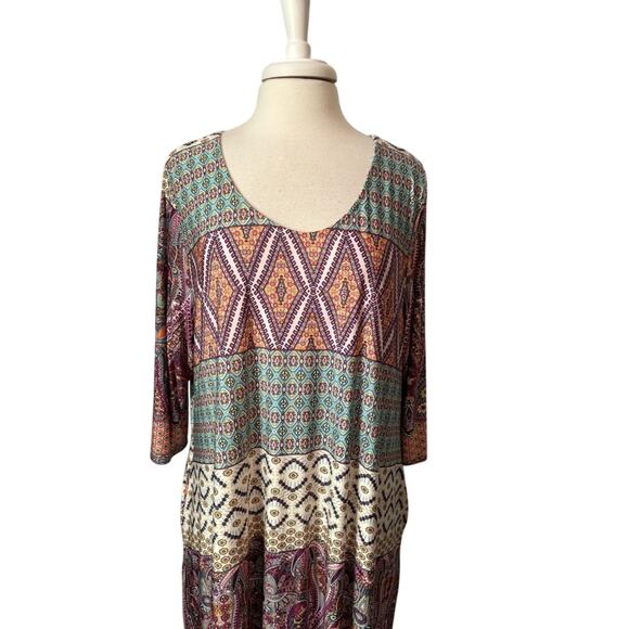 Women's 2XL Colorful Lightweight Half Sleeve BOHO Cottagecore Spring Tunic Dress - Picture 5 of 6